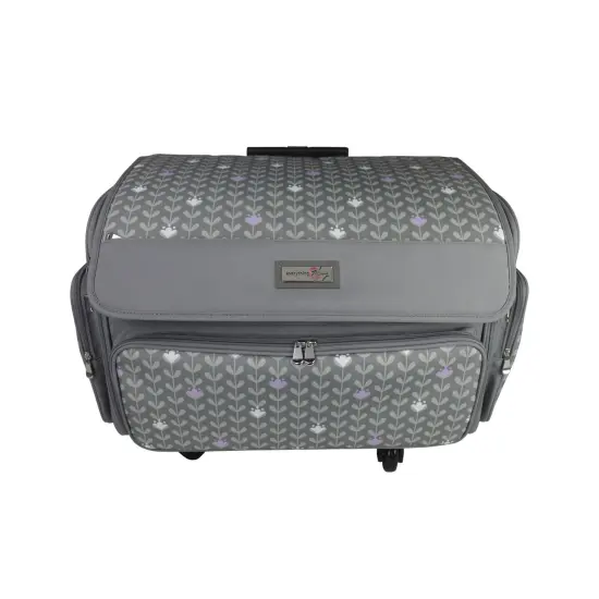 XL 4 Wheel Collapsible Deluxe Rolling Sewing Machine Storage Case, Purple Floral {1}