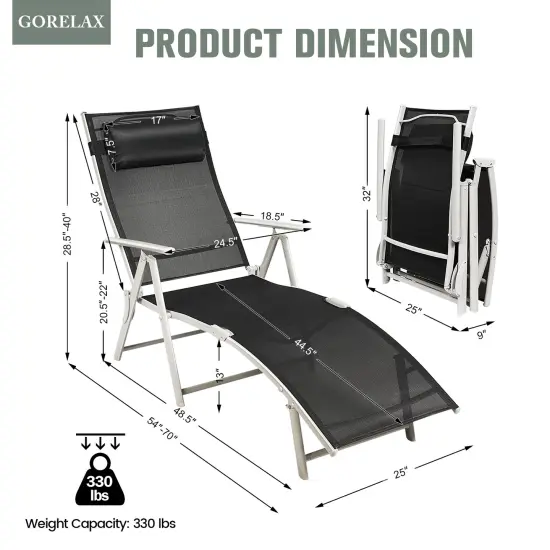 Outdoor Lightweight Folding Chaise Lounge Chair Black {5}