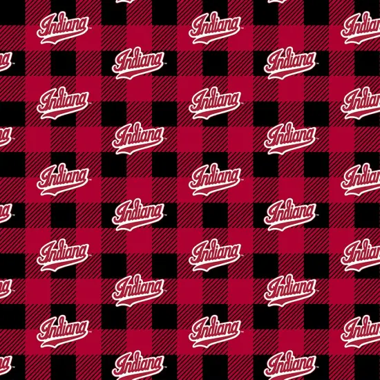 Sykel Enterprises-Indiana University Fleece Fabric-Indiana Hoosiers Buffalo Plaid Fleece Blanket Fabric-Sold by the yard {1}