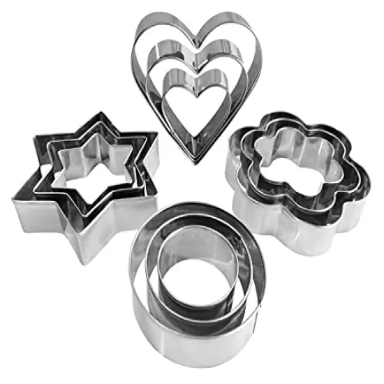 12 Pieces Metal Cookie Cutters Set - Star Cookie Cutter Round Biscuit Cutter Heart Small Star Cookie Cutters Mini Flower Molds Cutter for Baking (12 Round Heart Flower Star Cookie Cutters) {2}