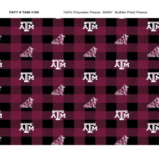 Sykel Enterprises-Texas A&M Fleece Fabric-Texas A and M Aggies Buffalo Plaid Fleece Blanket Fabric-Sold by the yard {1}