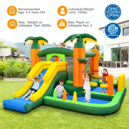 8-in-1 Tropical Inflatable Bounce Castle with 2 Ball Pits Slide and Tunnel {5}