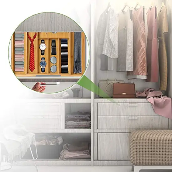 Bamboo Expandable Drawer Organizer for Utensils Holder, Adjustable Cutlery Tray, Wood Drawer Dividers Organizer for Silverware, Flatware, Knives in Kitchen, Bedroom, Living Room {4}