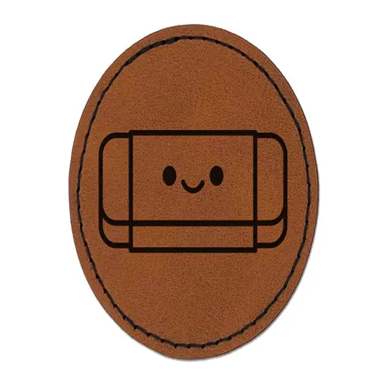 Kawaii Jumbo Eraser Teacher School Round Iron-On Engraved Faux Leather Patch Applique - 2.5" Brown {1}