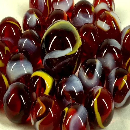 25 Marbles FIRE Red Stripes Yellow Glass game pack Shooter {3}