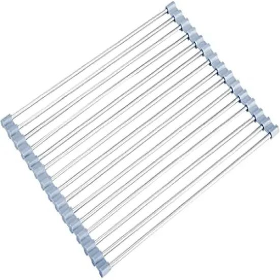 Roll Up Dish Drying Rack, Roll Over The Sink Dish Drying Rack Kitchen Rolling Dish Drainer, Foldable Sink Rack Mat Stainless Steel Wire Dish Drying Rack for Kitchen Sink Counter (17.5''x11.8'') {2}