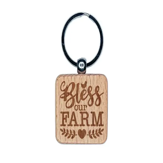 Bless Our Farm Engraved Wood Square Keychain Tag Charm {1}