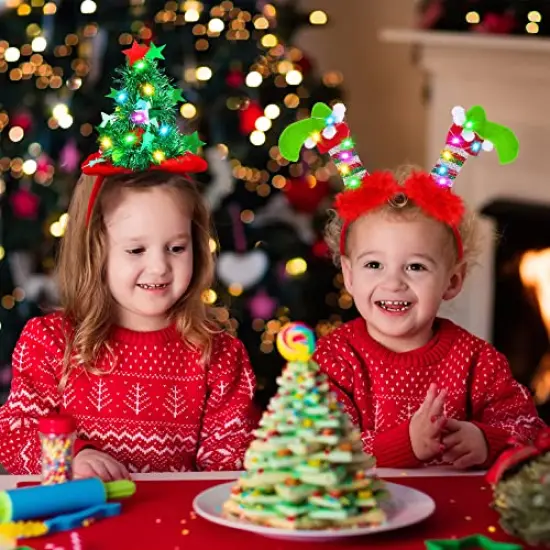 Fovths 2 Pack Christmas LED Headbands Xmas Headbands Light Up Costume Headwear Accessories Glowing Hair Hoop for Christmas {2}