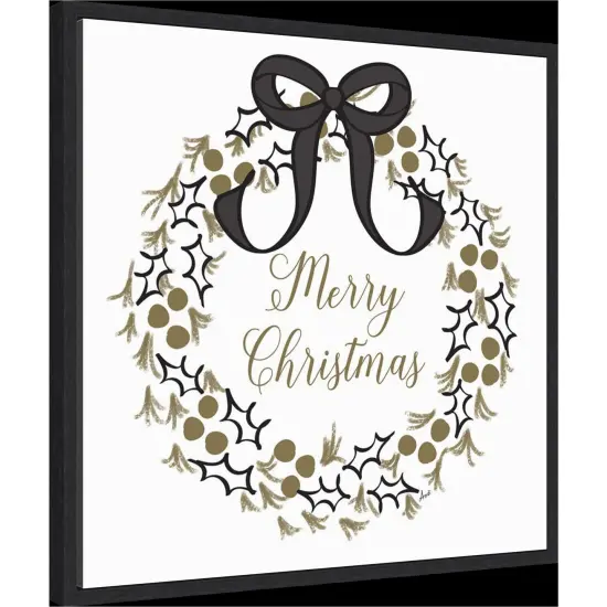 Merry Christmas Wreath by Andi Metz 22-in. W x 22-in. H. Canvas Wall Art Print Framed {3}