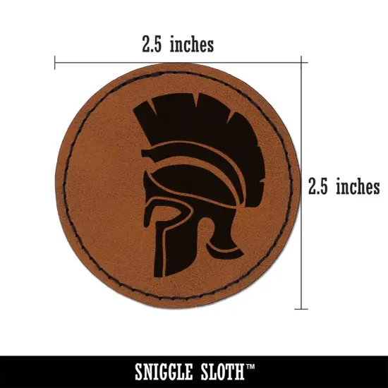 Ancient Greek Roman Spartan Helmet Round Iron-On Engraved Faux Leather Patch Applique - 2.5" Brown {3}