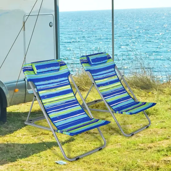 Portable Beach Chair Set of 2 with Headrest Blue {6}