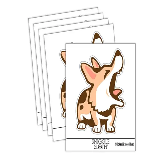 Barking Spotted Dog Corgi Waterproof Vinyl Phone Tablet Laptop Water Bottle Sticker Set - 5 Pack {2}
