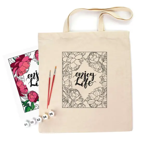 ROSATalent: Eco-Friendly Cotton Ecobag Coloring Kit &ndash; Peonies (220 GSM, 38x42 cm) {1}