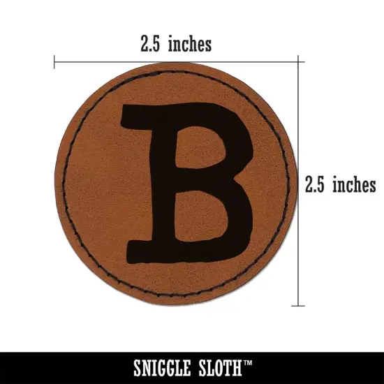 Letter B Uppercase Cute Typewriter Font Round Iron-On Engraved Faux Leather Patch Applique - 2.5" Brown {3}