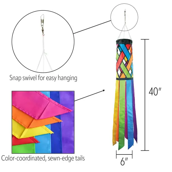 In the Breeze 5209 &mdash; Fiesta Diagonal Weave 40-inch Windsock &mdash; Colorful Lattice Windsock with Color-Coordinated Tails {5}