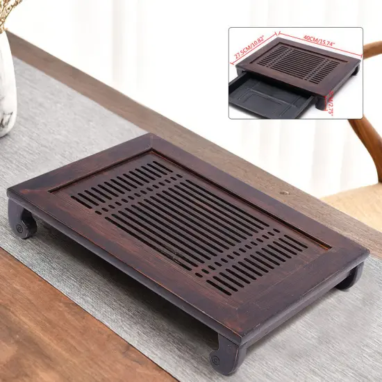 Luxury Bamboo Tea Tray Serving Table Water Storage Plate {3}