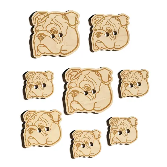 English Bulldog Head Wood Buttons for Sewing Knitting Crochet DIY Craft {7}