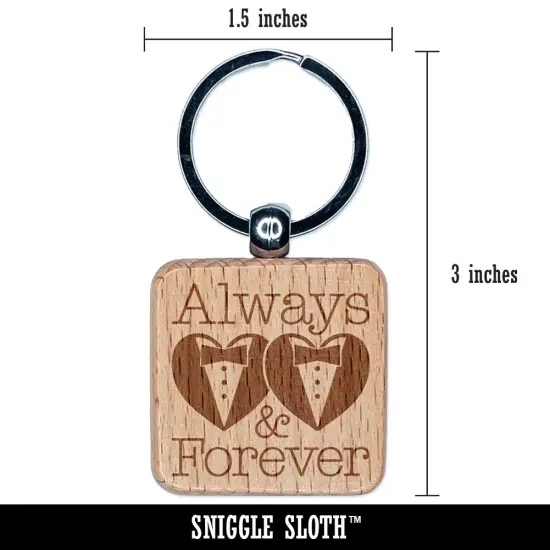 Mr and Mr Always and Forever Wedding Tuxedo Hearts Engraved Wood Square Keychain Tag Charm {2}
