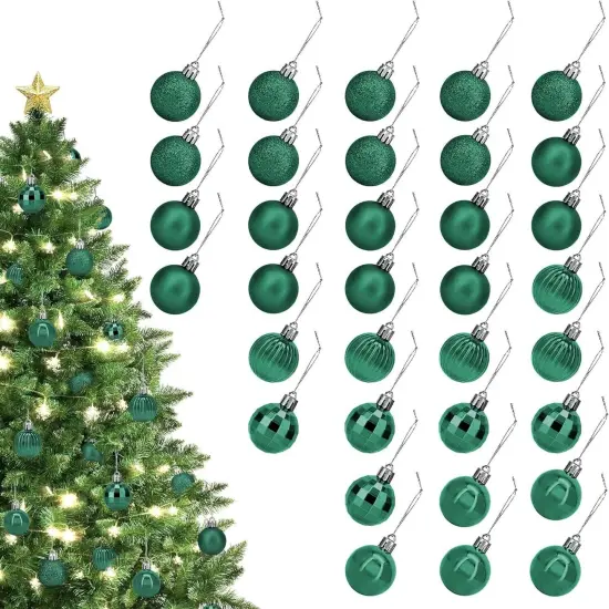 34-Piece Christmas Glitter Ball Ornaments (1.5") Xmas Tree Decorations Golden orange {4}