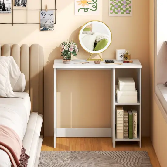 Minimalist 31.5" Writing Desk with Storage White Compact Workstation for Small Rooms {3}