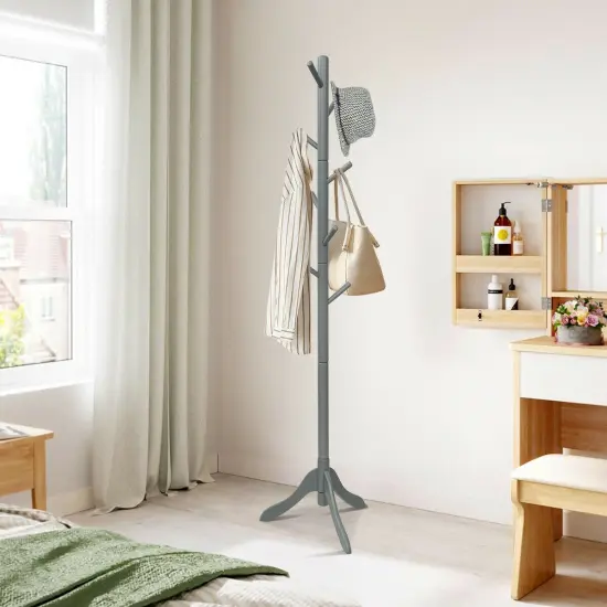 Adjustable Wooden Tree Coat Rack with 8 Hooks Grey {2}