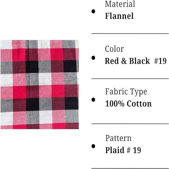 FabricLA 100% Cotton Flannel Fabric - 58/60" Inches (150 CM) - Cotton Tartan Flannel Fabric - Use as Blanket, PJ, Shirt, Cloth Flannel Craft Fabric - Red & Black 19, 1 Yard {2}