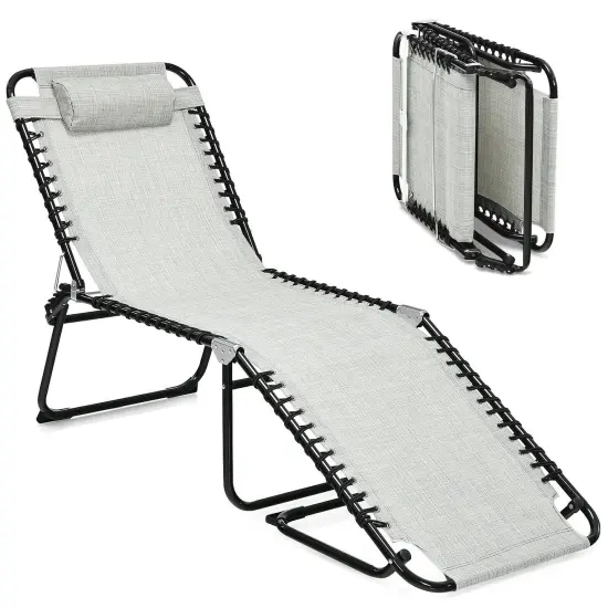 Folding Heightening Design Beach Lounge Chair with Pillow for Patio Grey {3}
