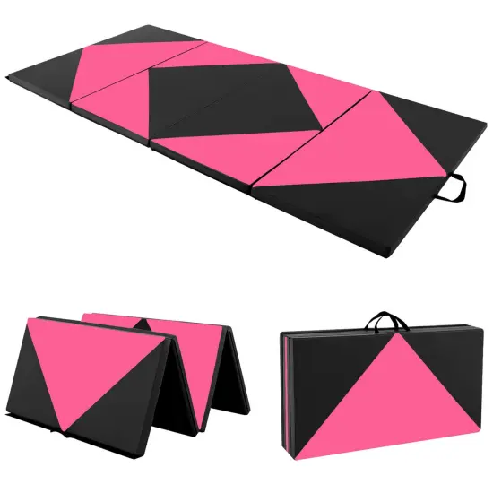 Costway Folding Gymnastics Mat 8' x 4' x 2'' PU Leather Tumbling Exercise Mat Yoga Gym Light Pink+Black/Blue+Black/Pink+Purple/Pink+Black/Pink+Blue/Pink {8}