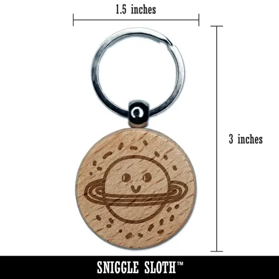 Happy Planet Space Doodle Engraved Wood Round Keychain Tag Charm {2}