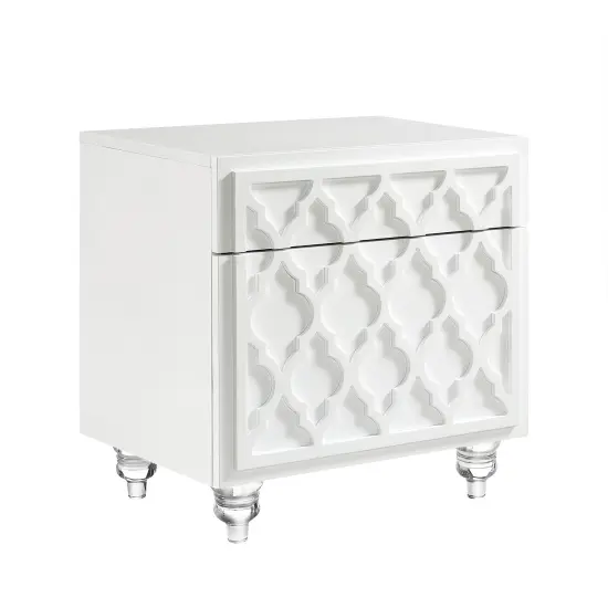 Keira Modern Trellis Lacquered Lucite Leg Side/Accent Table/ Nightstand White {3}