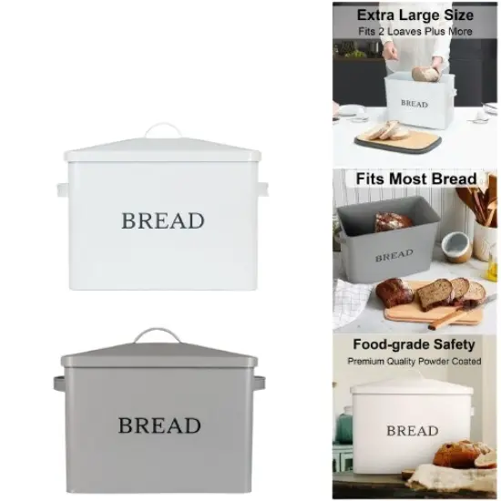 Large Stainless Steel Bread Box for Kitchen Countertop White {2}