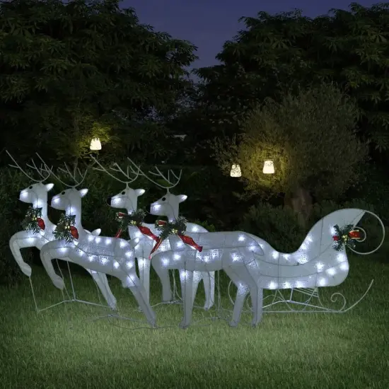 Outdoor White Christmas Decoration with 100 LEDs - Reindeer & Sleigh {4}