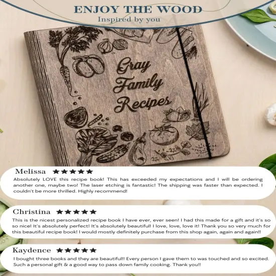 Wooden Recipe Book, Personalized Christmas Gift, Cooking Gift for Woman {4}