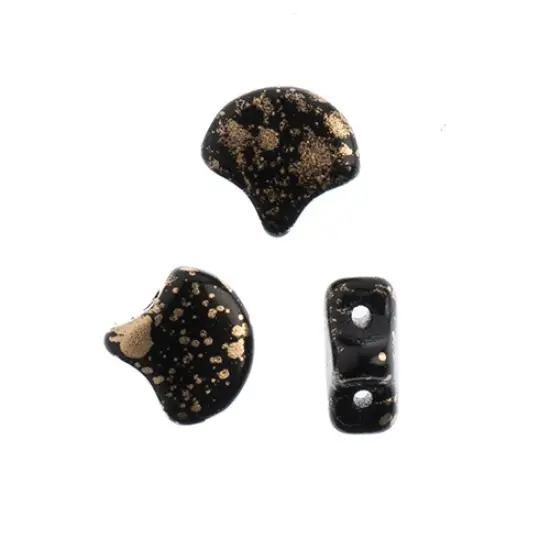 John Bead Czech Glass Splash Ginko Beads, 50g Jet Gold {2}
