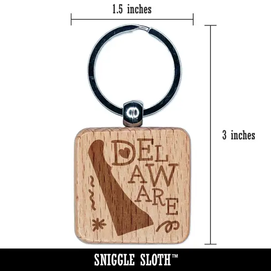 Delaware State with Text Swirls Engraved Wood Square Keychain Tag Charm {2}