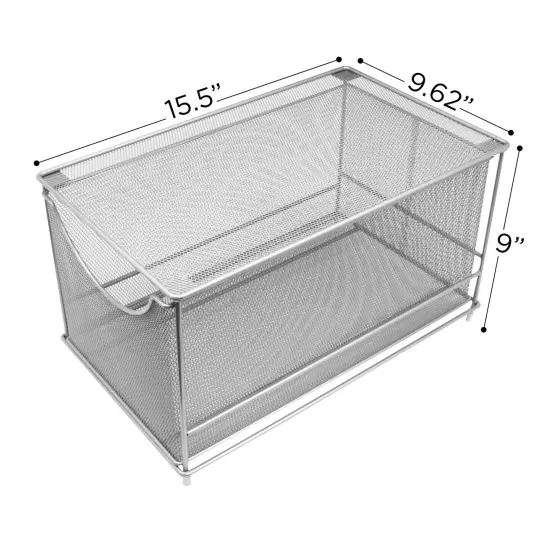 Sorbus Mesh Cabinet Organizer Basket With Sliding Drawer &mdash;Stackable, Ideal for Countertop, Cabinet, Pantry, Under the Sink, Desktop and More Silver {6}