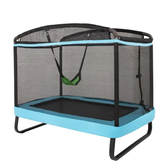 6 Feet Kids Entertaining Trampoline with Swing Safety Fence Blue {3}