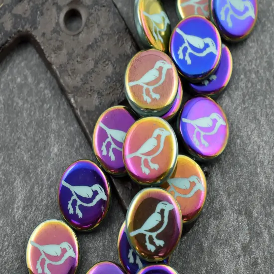 *8* 16mm Turquoise Sliperit Laser Tattoo Bird Coin Beads {3}