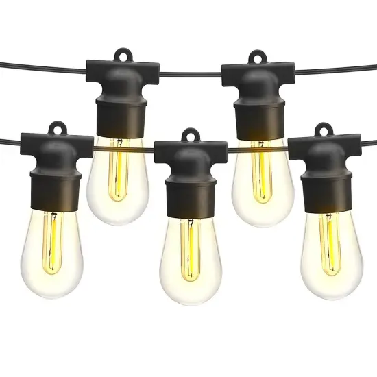 48FT Dimmable Warm White LED String Lights - Waterproof Patio 15M Length {2}