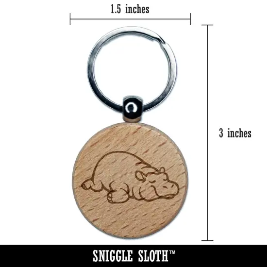Lazy Hippo Hippopotamus Cute Engraved Wood Round Keychain Tag Charm {2}