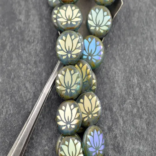 *8* 13mm Translucent Aqua Picasso AB Laser Tattoo Lotus Flower Coin Beads {2}