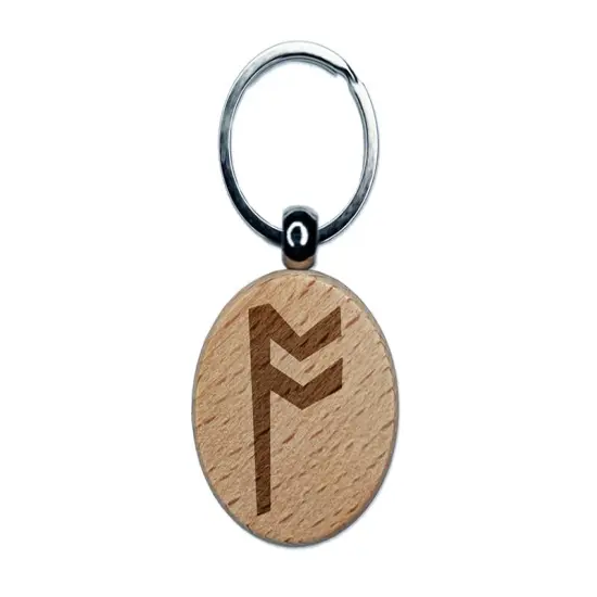 Norse Viking Dwarven Rune Letter O Engraved Wood Round Keychain Tag Charm {1}