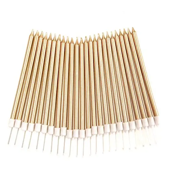 24 Pieces Birthday Party Long Thin Cake Candles Metallic Birthday Candles in Holders for Birthday Cakes Decorations, Champagne Gold by Lucky Party {2}