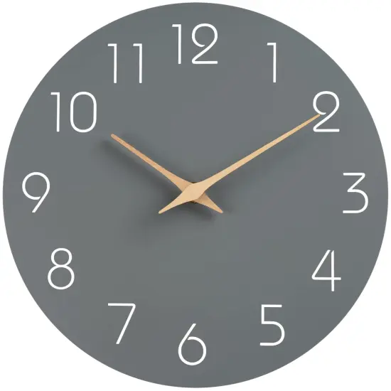 12 Inch Silent Non-Ticking Wall Clocks Battery Operated - Modern Simple Wooden Clock Decorative for Kitchen,Home,Bedrooms,Bathroom,Office,Living Room(Gray) {6}