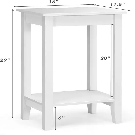 Set of 2 Versatile 2-Tier End Table with Storage Shelf White {4}