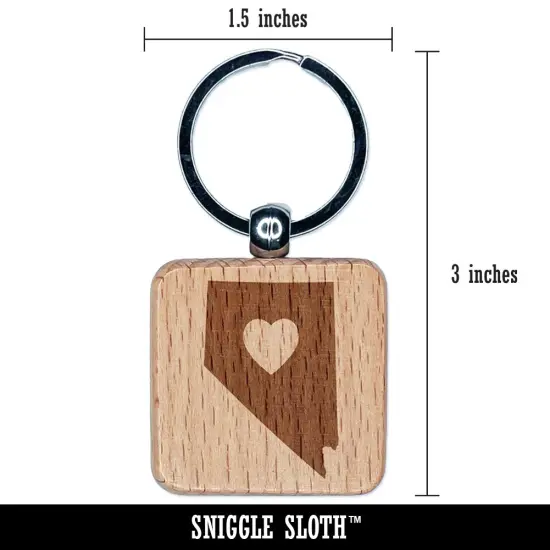 Nevada State with Heart Engraved Wood Square Keychain Tag Charm {2}