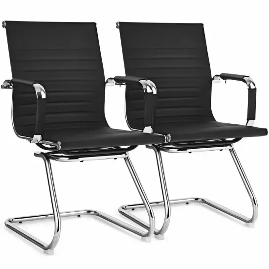 Set of 2 Heavy Duty Conference Chair with PU Leather-Black {1}