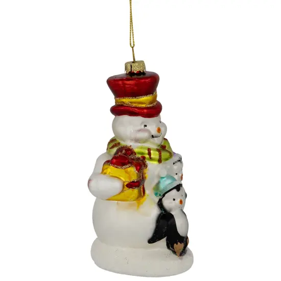 Northlight 5.25" Snowman and Penguins Hanging Glass Christmas Ornament White {5}