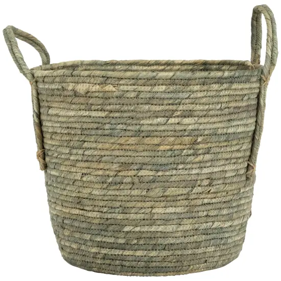 Northlight Set of 3 Gray Tall Seagrass Storage Baskets with Sewn Zig Zag Accents 13" {5}