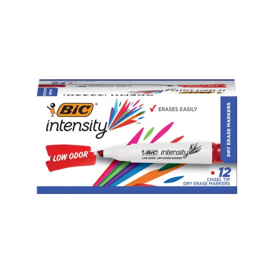 BIC Intensity Low Odor Dry Erase Marker, 12 Pack, Chisel Tip, Red, Erases Cleanly, Non-Toxic Markers {2}